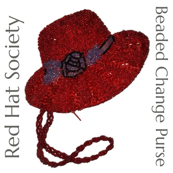 Red Hat Society - Beaded Change Purse - Red Hat with Purple & Black Flower - Picture 4 of 4